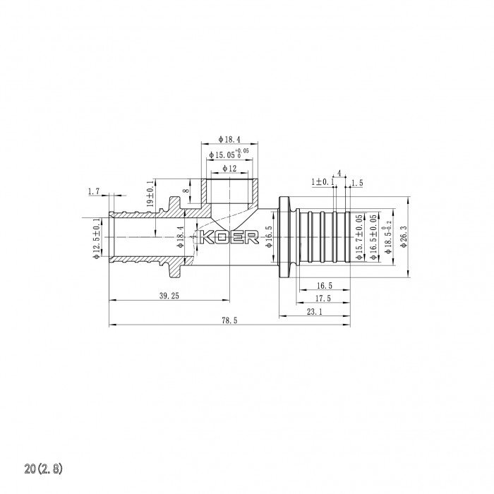Трубка Т-образная для подсоединения радиатора Koer KA.D20-20-250 (KR4906)