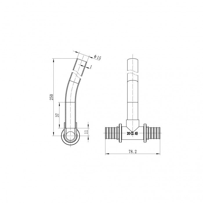 Трубка Т-образная для подсоединения радиатора Koer KA.D20-20-250 (KR4906)