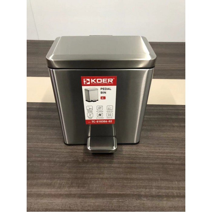 Мусорное ведро с плавным закрытием прямоугольное Koer TC-010306-02 6 л цвет нержавейка (KR5600) Мусорное ведро с плавным закрытием прямоугольное Koer TC-010306-02 6 л цвет нержавейка (KR5600)