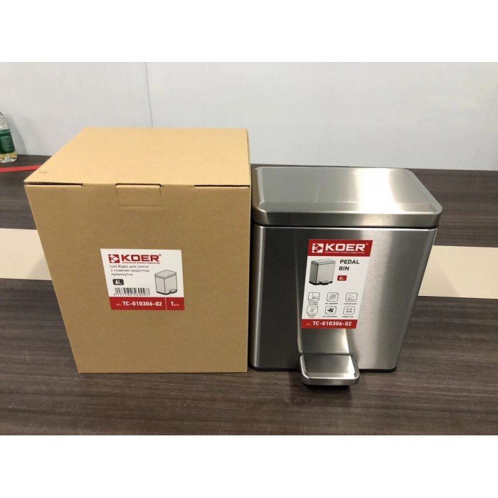 Мусорное ведро с плавным закрытием прямоугольное Koer TC-010306-02 6 л цвет нержавейка (KR5600) Мусорное ведро с плавным закрытием прямоугольное Koer TC-010306-02 6 л цвет нержавейка (KR5600)