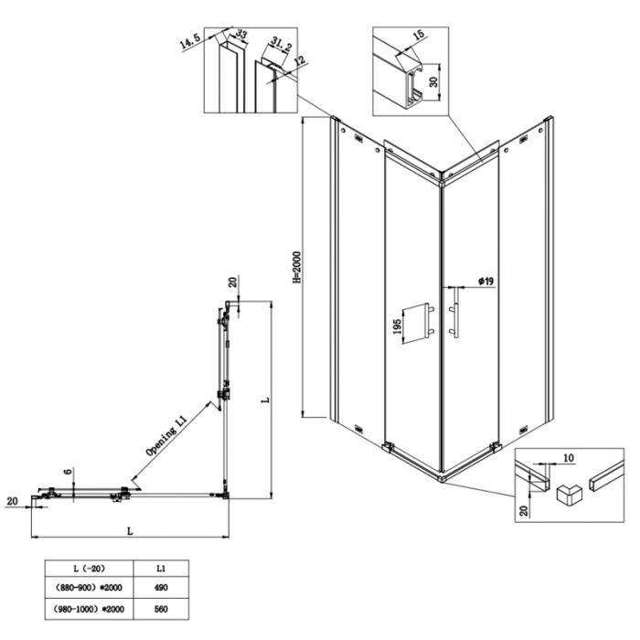Душова кабіна без піддону Koer SR SC03-90x90x200-TR-01 прозоре скло Easy Clean 6мм, хром (KR5