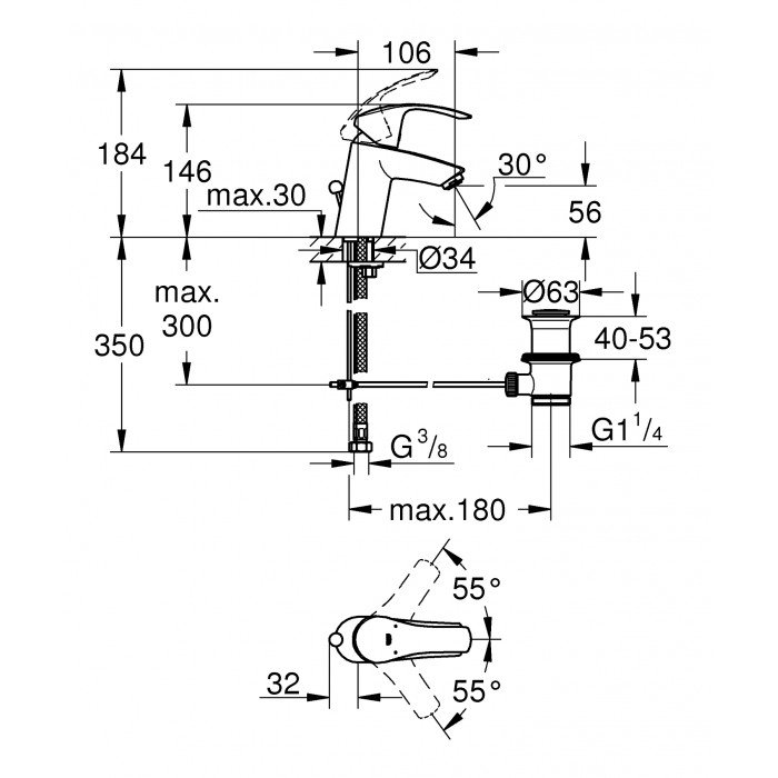 Змішувач для раковини S-розміру Grohe Eurosmart (33265002) Змішувач для раковини S-розміру Grohe Eurosmart (33265002)