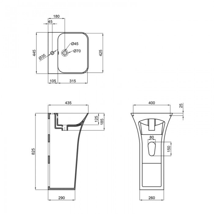Раковина моноблок Mixxus BEVEL-1101 с отверстием под смеситель и переливом 450х435х835mm (MI6697) Раковина моноблок Mixxus BEVEL-1101 с отверстием под смеситель и переливом 450х435х835mm (MI6697)