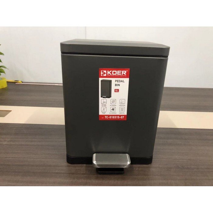 Мусорное ведро с плавным закрытием прямоугольное Koer TC-010315-07 15 л цвет графит (KR5604) Мусорное ведро с плавным закрытием прямоугольное Koer TC-010315-07 15 л цвет графит (KR5604)