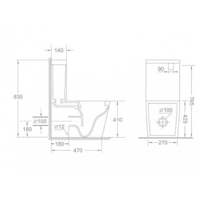 Чаша унітазу-компакту Mixxus Bevel-0403-T3 Bowl 640х360х835 Tornado 3.0 без сидіння (MI8349)