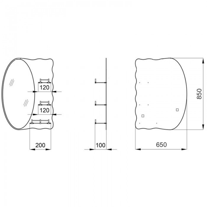Зеркало настенное Zerix SOLO MOZ01-65x85x10 ассиметичное с 3-мя полками (ZX5625)