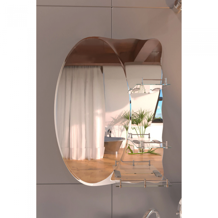 Зеркало настенное Zerix SOLO MOZ01-65x85x10 ассиметичное с 3-мя полками (ZX5625)