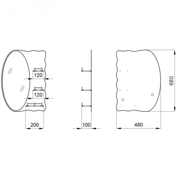 Зеркало настенное Zerix SOLO MOZ01-48x68x10 ассиметичное с 3-мя полками (ZX5624)