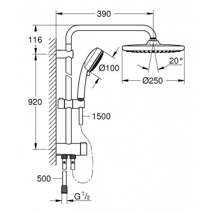 Душова система із перемикачем Grohe New Tempesta Cosmop. System (26675000)