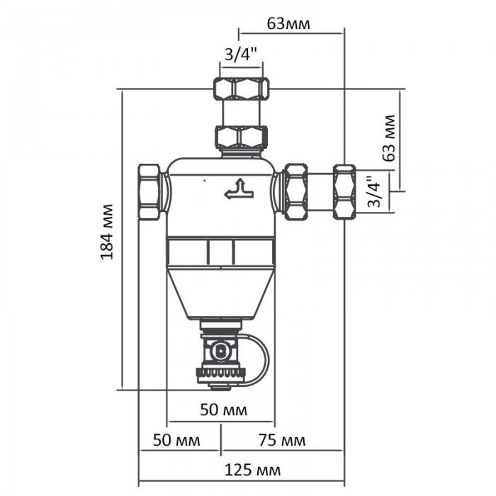Сепаратор шлама с магнитом для котла Roho R680-075N - 3/4" (никель) (RO0157)