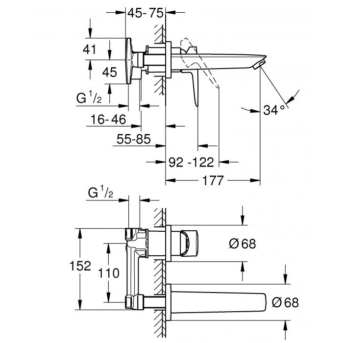 Смеситель для раковины скрытого монтажа Grohe BauLoop New (20289001) Смеситель для раковины скрытого монтажа Grohe BauLoop New (20289001)