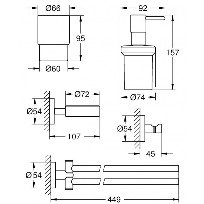 Набор аксессуаров 4 в 1 Grohe Essentials New (40846001) Набор аксессуаров 4 в 1 Grohe Essentials New (40846001)