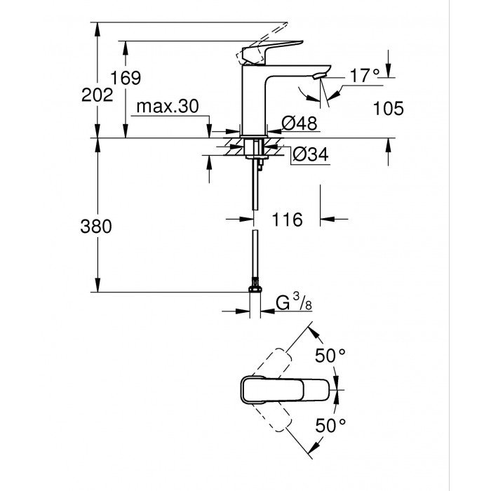 Однорычажный смеситель для раковины Grohe Cubeo M-размера (1017552430) Однорычажный смеситель для раковины Grohe Cubeo M-размера (1017552430)
