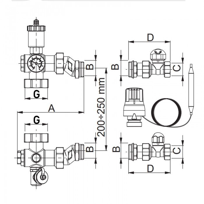 Змішувальна група термостатична з ексцентриками Roho R71-100075 - 1"х3/4" (без насосу) (RO0150)