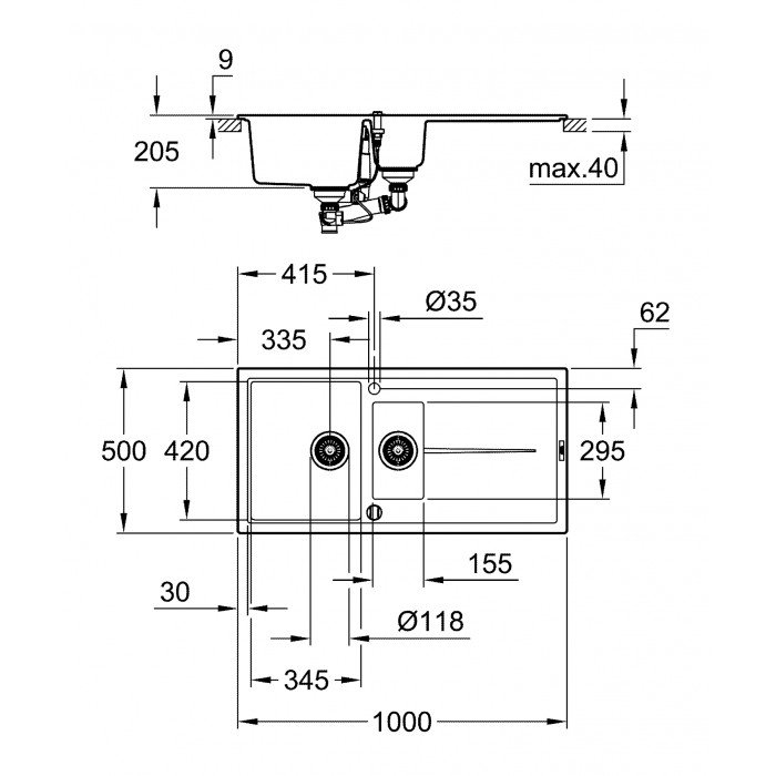 Композитная мойка для кухни Grohe K400 (31642AT0)