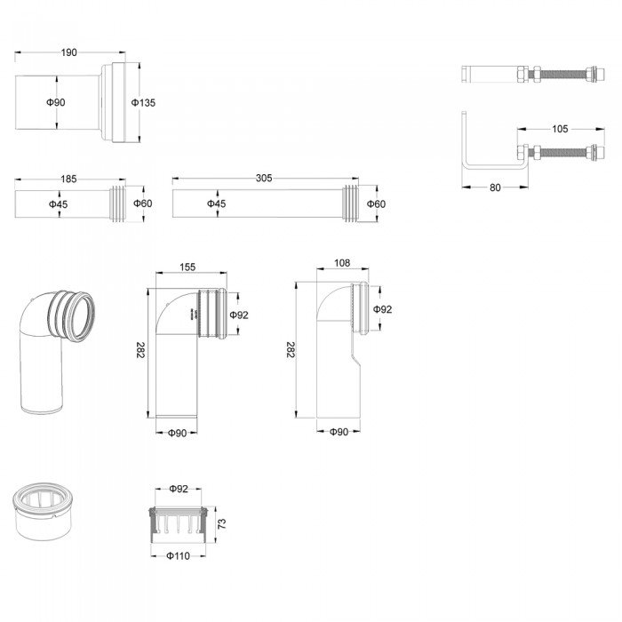 Комплект установочный для унитаза Koer KT-0502-01 (с пан. смыва KT-0602-01 Хром + звукоиз.)  (KR517