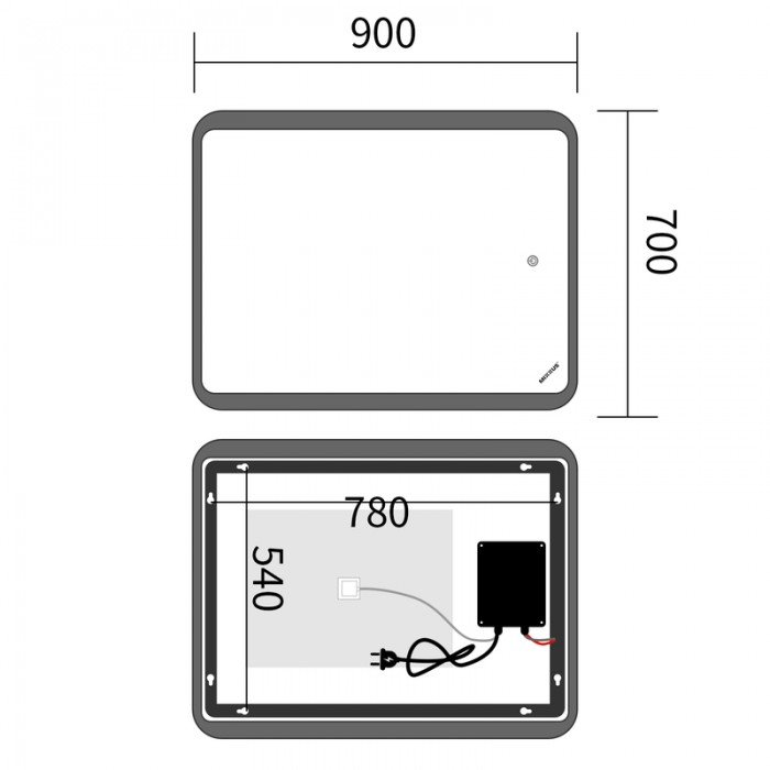 Зеркало Mixxus Premium OLIVARY MR19-90x70-Reverse с Led Touch, Anti-fog, димером (3-6,5kK) (MP6630)