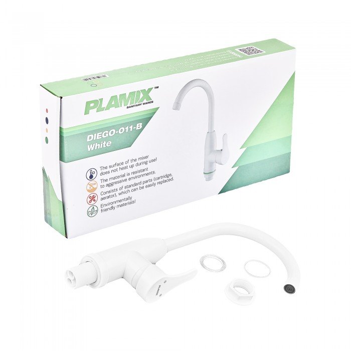 Смеситель для кухни Plamix Diego-011-B White (без подвода) (PM0658) Смеситель для кухни Plamix Diego-011-B White (без подвода) (PM0658)