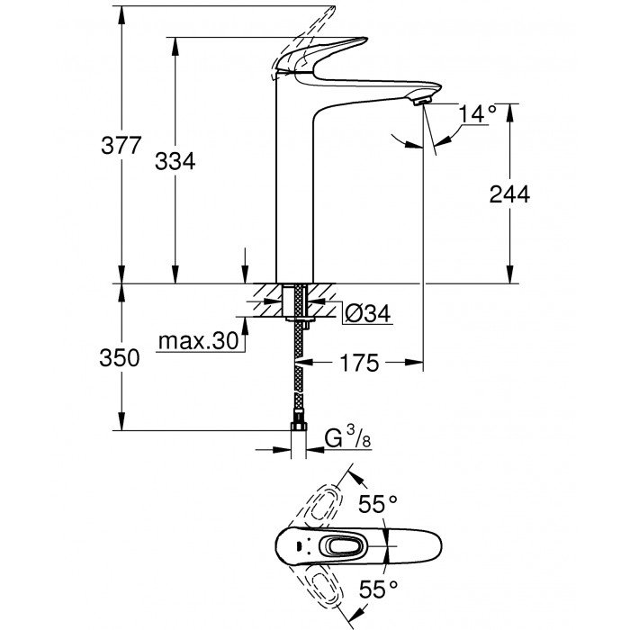 Смеситель на столешницу для раковины XL-размера Grohe Eurostyle (23570003) Смеситель на столешницу для раковины XL-размера Grohe Eurostyle (23570003)