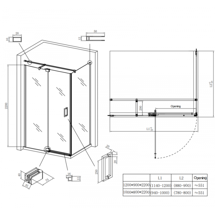 Душевая кабина без поддона Koer SR SC02-120x90x200-TR-01 прозрачное стекло Easy Clean 8мм, хром (KR