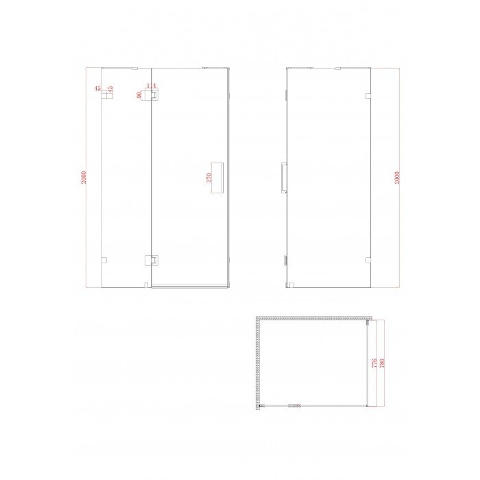 Боковая стенка для кабины Koer SR SW04-80x200-TR-01 прозрачное стекло Easy Clean 10мм, хром (KR5389