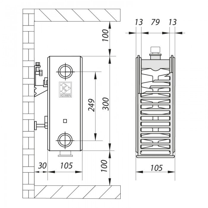Стальной радиатор 22х300х500.B Koer (нижнее подключение) (RAD098)