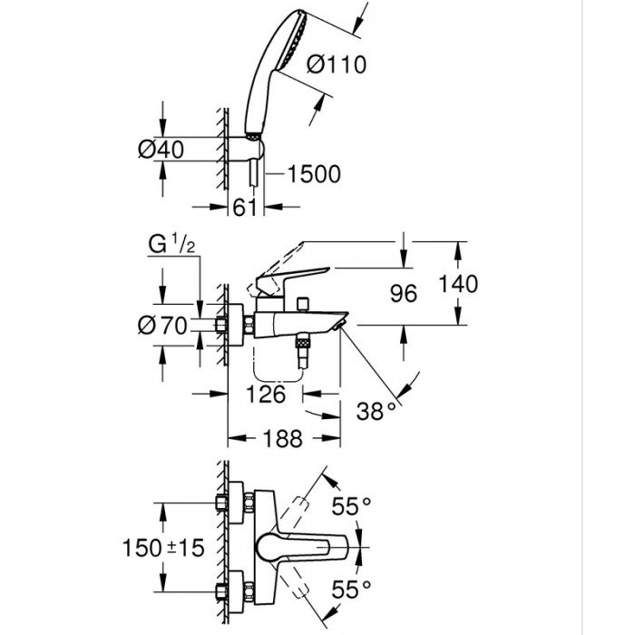 Смеситель однорычажный для ванны Grohe Eurosmart (25276003) Смеситель однорычажный для ванны Grohe Eurosmart (25276003)