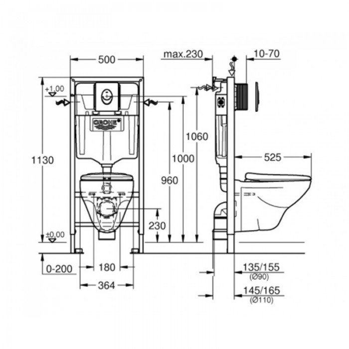 Установочная система с подвесным унитазом 4-в-1 Grohe Solido Compact (39400000) Установочная система с подвесным унитазом 4-в-1 Grohe Solido Compact (39400000)