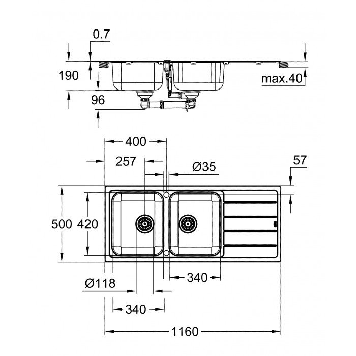 Мийка для кухні із нержавіючої сталі Grohe K500 (31588SD1)