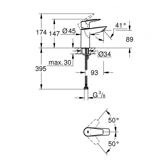 Однорычажный смеситель для раковины без донного клапана S-Size Grohe BauEdge New (23330001)