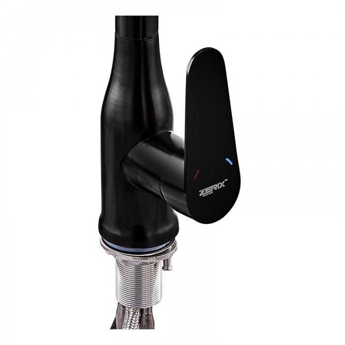 Смеситель для кухни с выдвижной лейкой Zerix PUL-014 Black с нерж. стали SUS304 (цвет черный) (ZX50