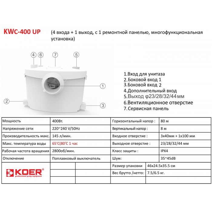 Канализационная установка Koer KWC-400 UP (KP2929)