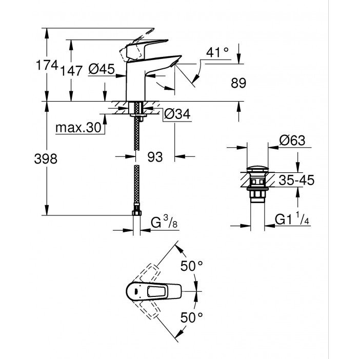 Одноважільний змішувач для раковини S-Size Grohe BauLoop New з нажимним донним клапаном (23878001) Одноважільний змішувач для раковини S-Size Grohe BauLoop New з нажимним донним клапаном (23878001)