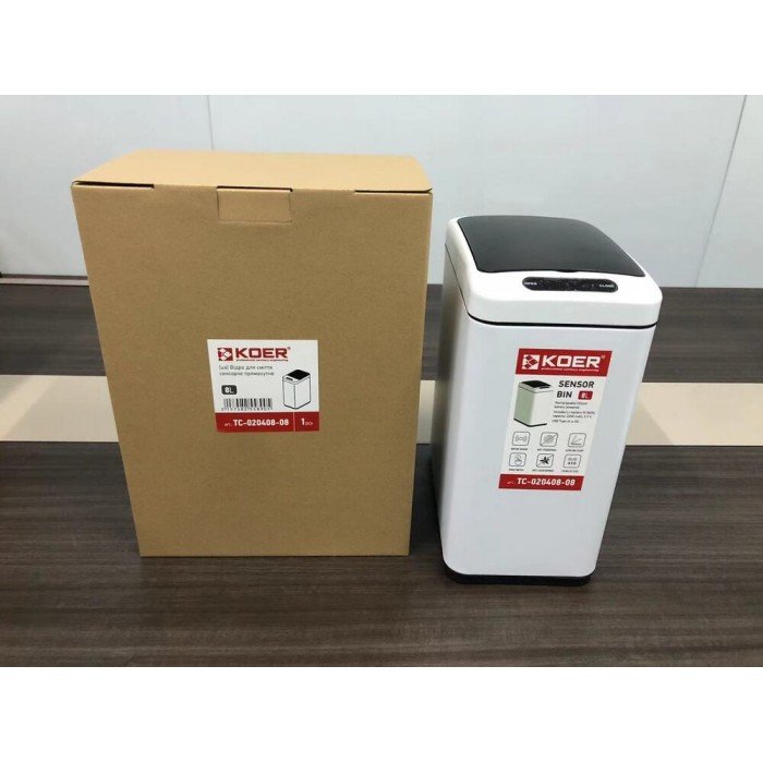 Відро для сміття сенсорне прямокутне Koer TC-020408-08 8 л колір білий (KR5589) Відро для сміття сенсорне прямокутне Koer TC-020408-08 8 л колір білий (KR5589)