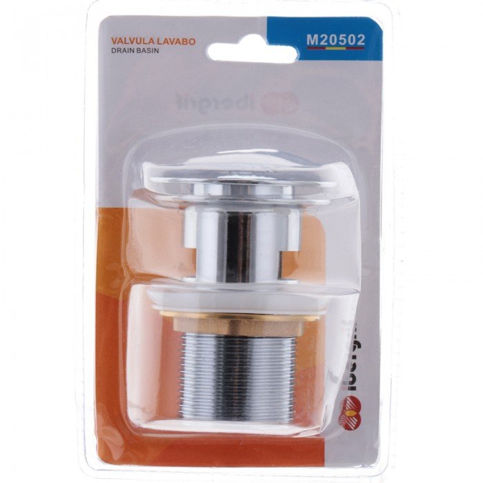 Донный клапан для раковины с переливом IBERGRIF M20502 автоматический (Click-Clack) (Цвет хром) 1 1