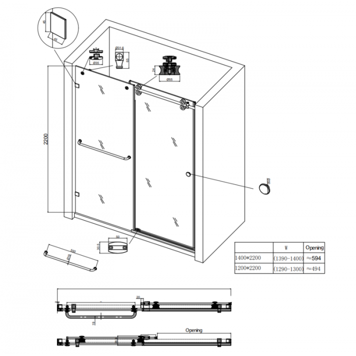 Двері в нішу Koer SR SD06-140x220-TR-01 прозоре скло Easy Clean 8мм, хром (KR5368)