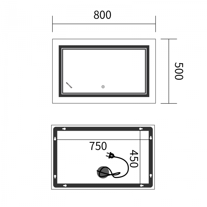 Зеркало Mixxus Premium QUADRO MR20-50x80-Reverse с Led Touch, Anti-fog, димером, регулятором яркост