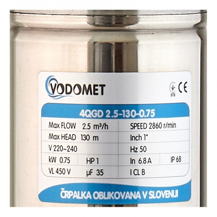 Скважинный шнековый насос Vodomet 4QGD 2.5-130-0.75 Н=130М, Q=40л/мин, P=750 Вт (VO4158) Скважинный шнековый насос Vodomet 4QGD 2.5-130-0.75 Н=130М, Q=40л/мин, P=750 Вт (VO4158)