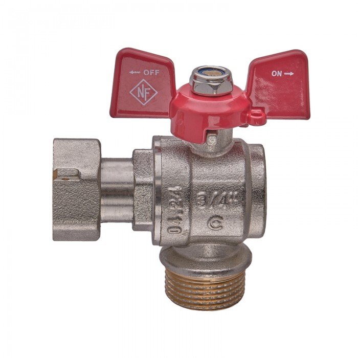 Кран кульовий Nolf classic NFC.841-08-3/4"FM ГШМ з накидною гайкою кутовий, ручка "метелик" червона (NF3159)