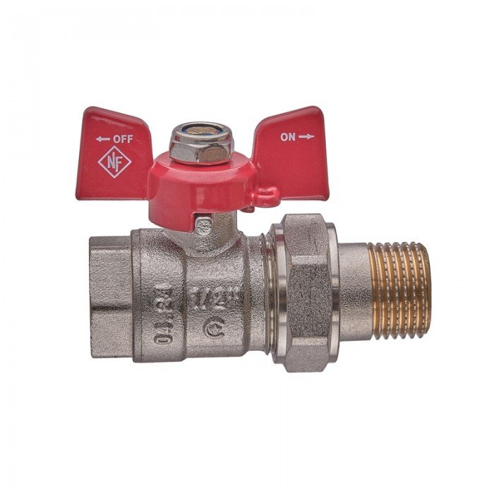 Кран с американкой Nolf classic NFC.921-06-1/2" FM ГШБ, ручка "бабочка" красная (NF3150)