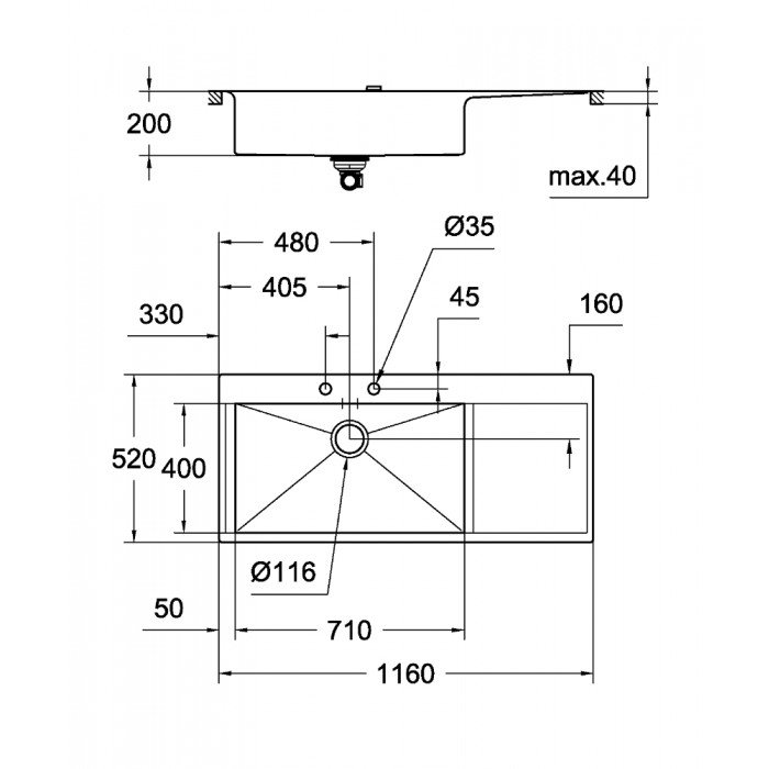 Мийка кухонна Grohe EX Sink K1000 (подвійне крило зліва) (31581SD0) Мийка кухонна Grohe EX Sink K1000 (подвійне крило зліва) (31581SD0)