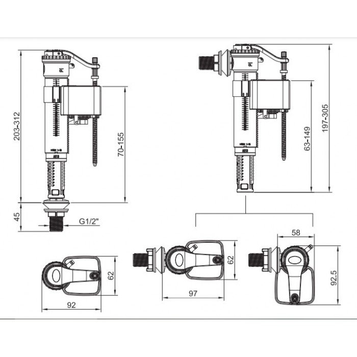 Арматура наполнительная Koer KT-0102-1/2" с универсальным подключением и пластиковой резьбой 1/2" ( Арматура наполнительная Koer KT-0102-1/2" с универсальным подключением и пластиковой резьбой 1/2" (
