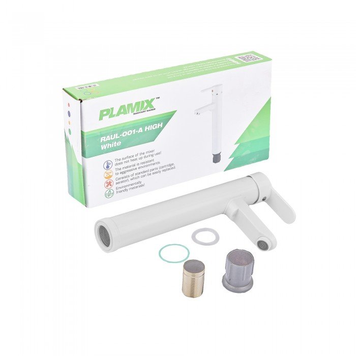 Смеситель для умывальника Plamix Raul-001-A HIGH White (без подвода) (PM0655) Смеситель для умывальника Plamix Raul-001-A HIGH White (без подвода) (PM0655)