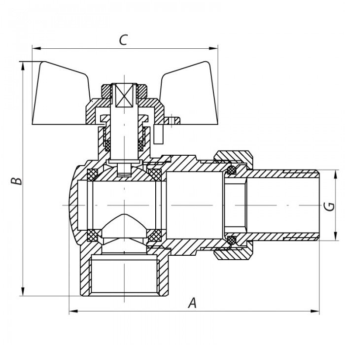 Кран с американкой 1/2" (Koer KR.228) угловой (KR0016)
