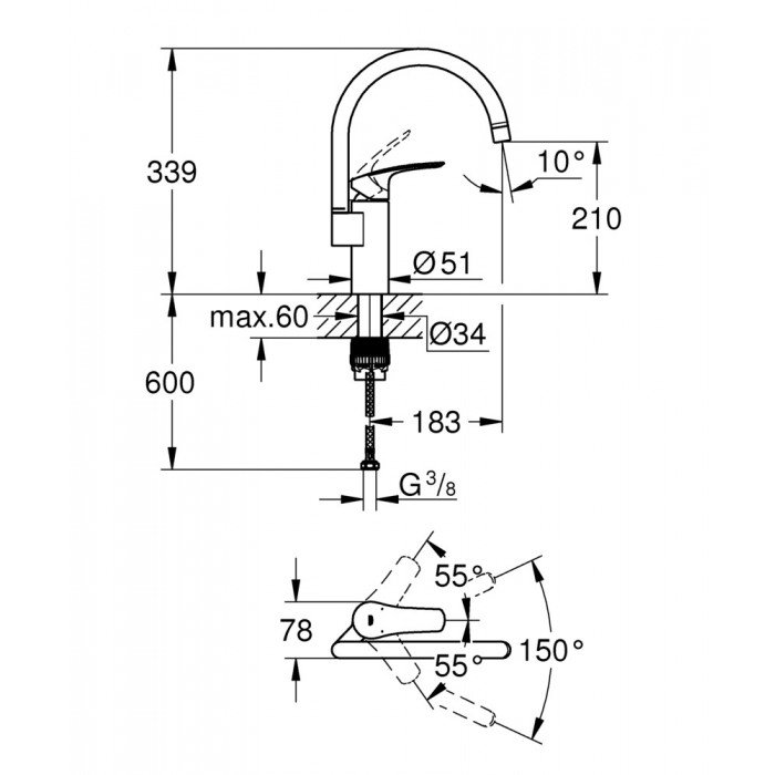 Смеситель для кухни Grohe Eurosmart New (33202003)