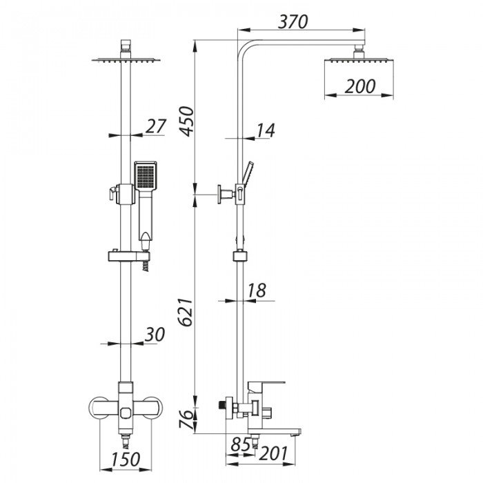 Душевая колонна со смесителем Zerix LR72433 (нерж. сталь) (LL1474)