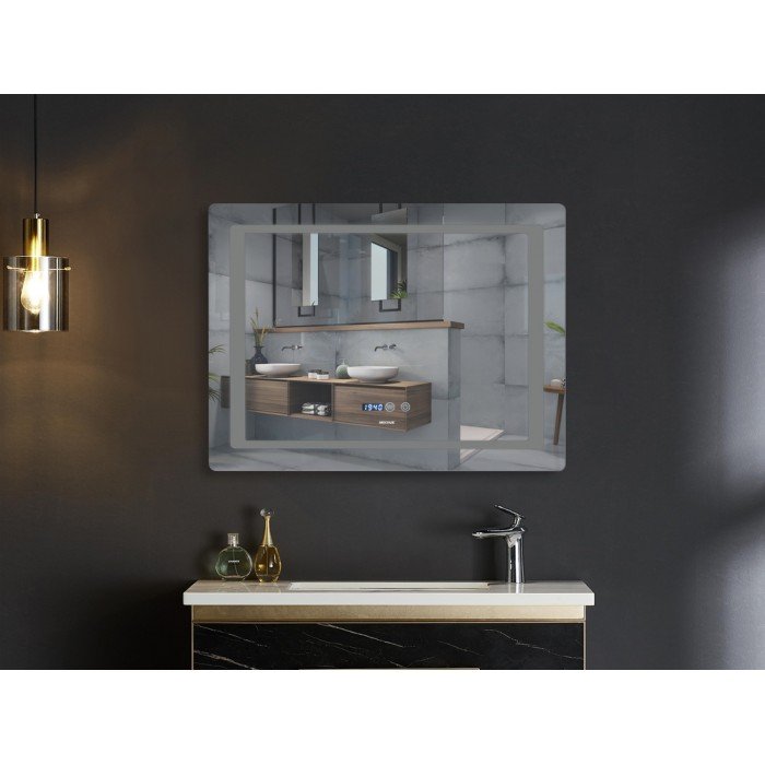 Зеркало Mixxus STYLE MR03-90x70 с Led Touch, Anti-fog, димером, регулятором яркости, часами (MI6007