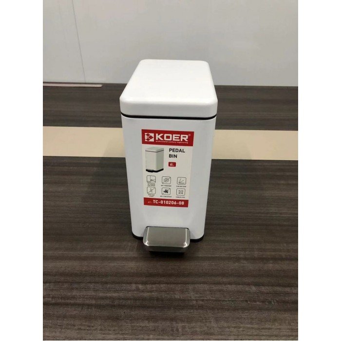 Мусорное ведро с плавным закрытием прямоугольное Koer TC-010206-08 6 л цвет белый (KR5595)
