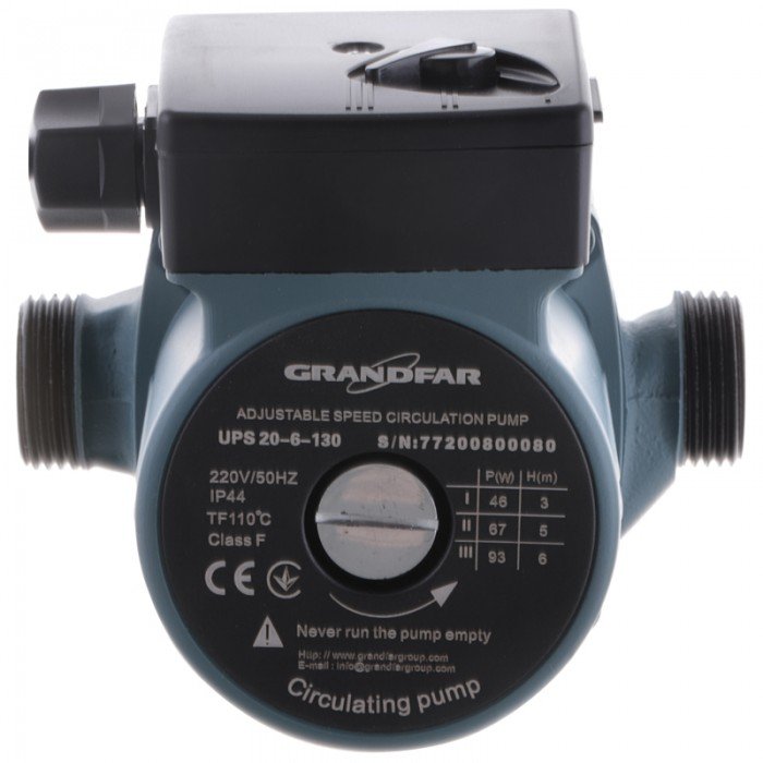 Насос циркуляційний відцентровий Grandfar UPS20-6-130 (мідь-обмотка) (з накидними гайками) (GF1058)