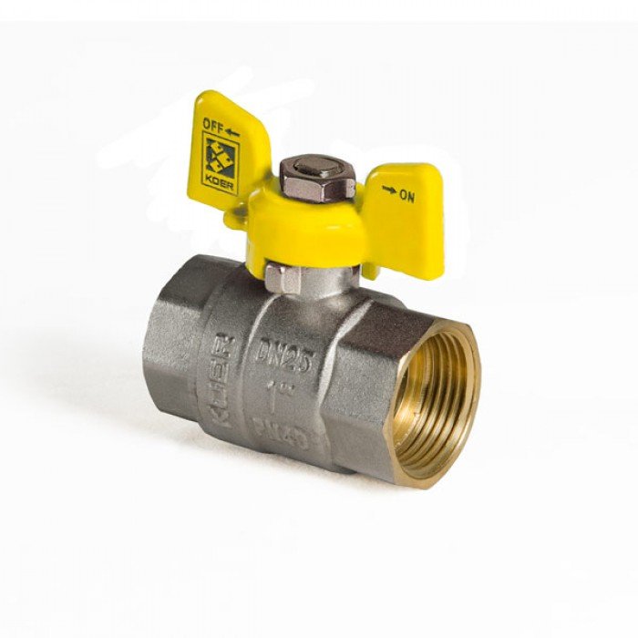 Кран шаровой KOER KR.217.G - 1" FF ГГМ YELLOW, ручка "бабочка" желтая (KR0093)
